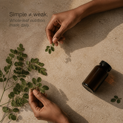 Moringa leaves arranged as a simple daily wellness ritual